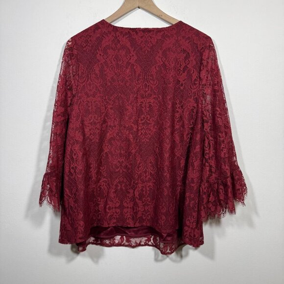 Modcloth Red Lace Ultra Bell Sleeve Top Womens 1X Maroon Fairy Whismygoth - Picture 5 of 7